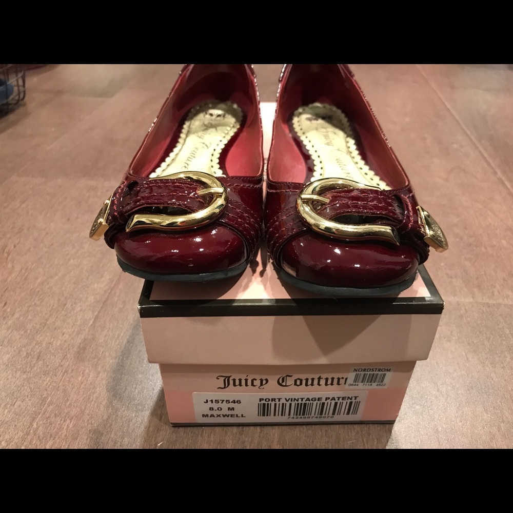 Juicy Couture Maxwell Flats in Port (Burgandy) Patent, size 8M